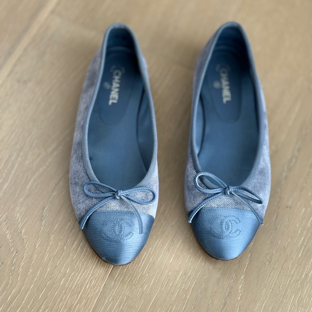 CHANEL Blue and Gray Flats